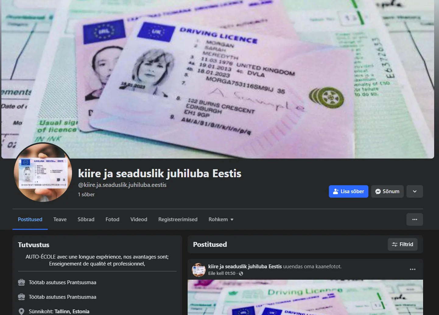 Sarnase nimega kontosid on Facebookis veel, kuid nende kaudu juhiluba ei saa.