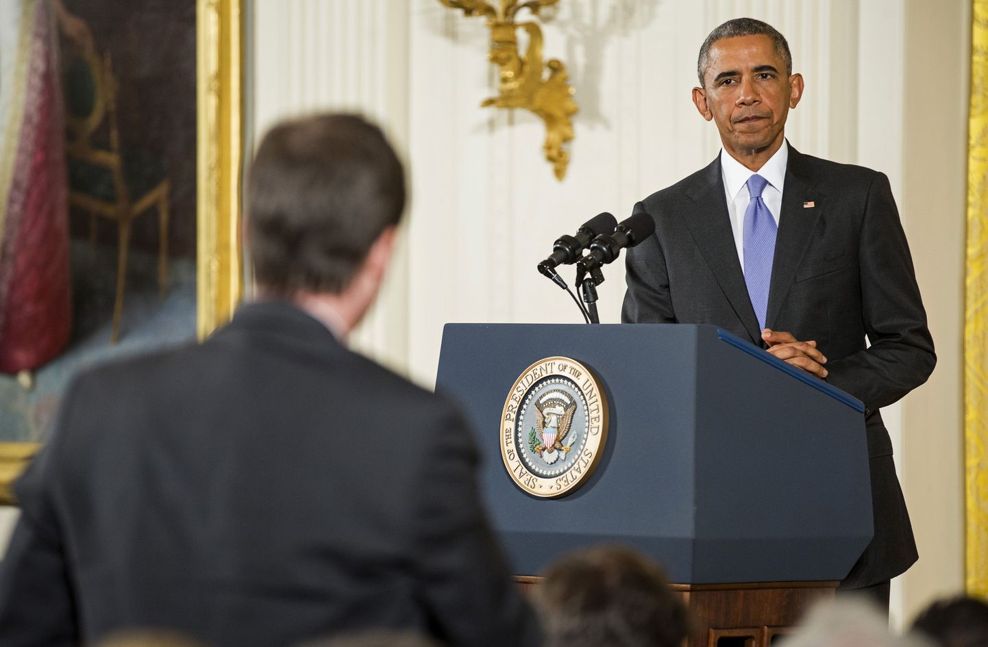 USA president Barack Obama prssikonverentsil Iraani tuumakõnelustest rääkimas.