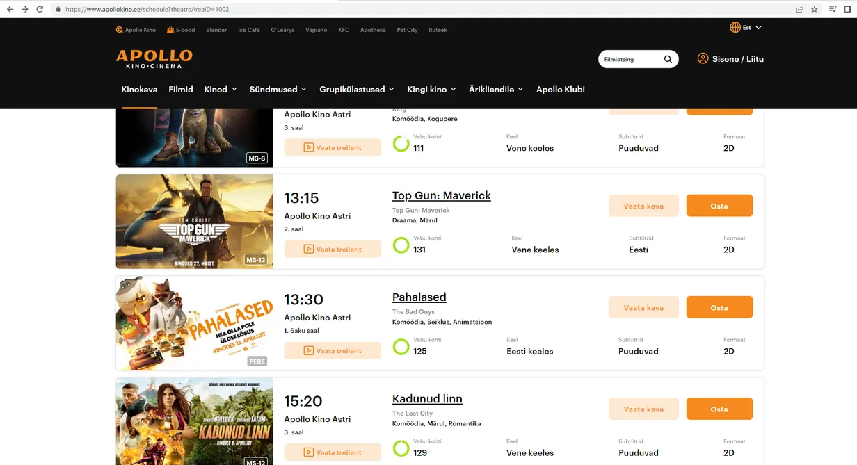Lugeja küsib: miks on kinokavas nii palju venekeelseid filme?