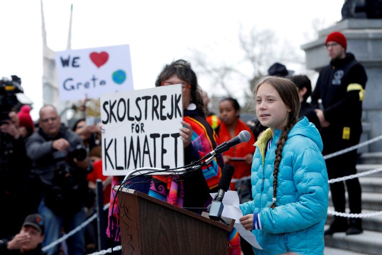 Greta Thunberg oktoobris 2018 kliimastreigil Kanadas Edmontonis