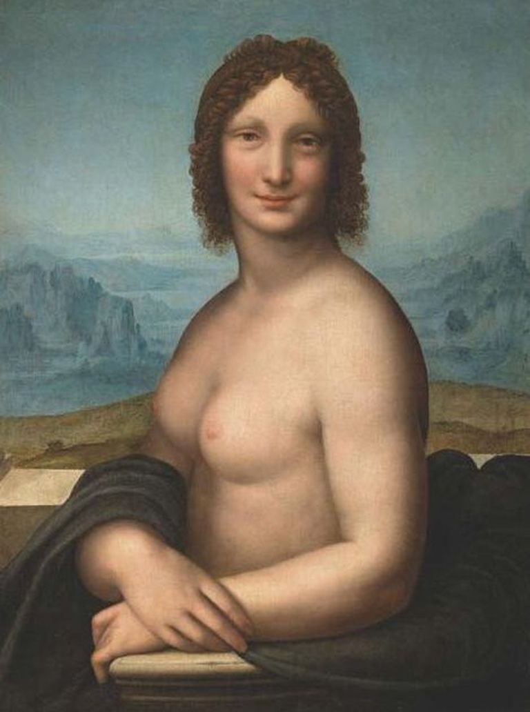 Topless-naist kujutav teos, mis on tõenäoliselt seotud kuulsa «Mona Lisaga»