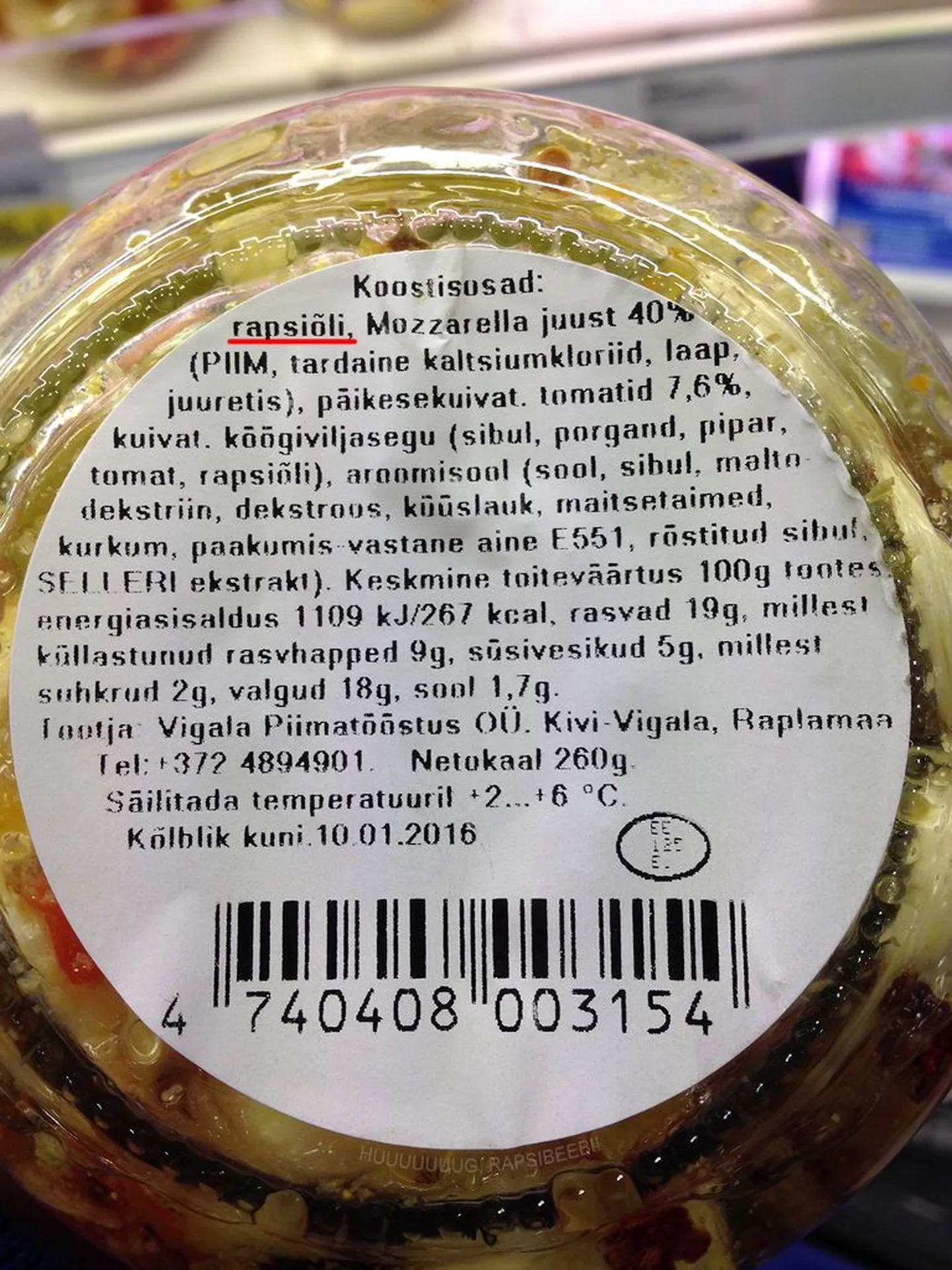 Toote koostises on mainitud rapsiõli, kuigi reklaam viitab oliiviõlile.