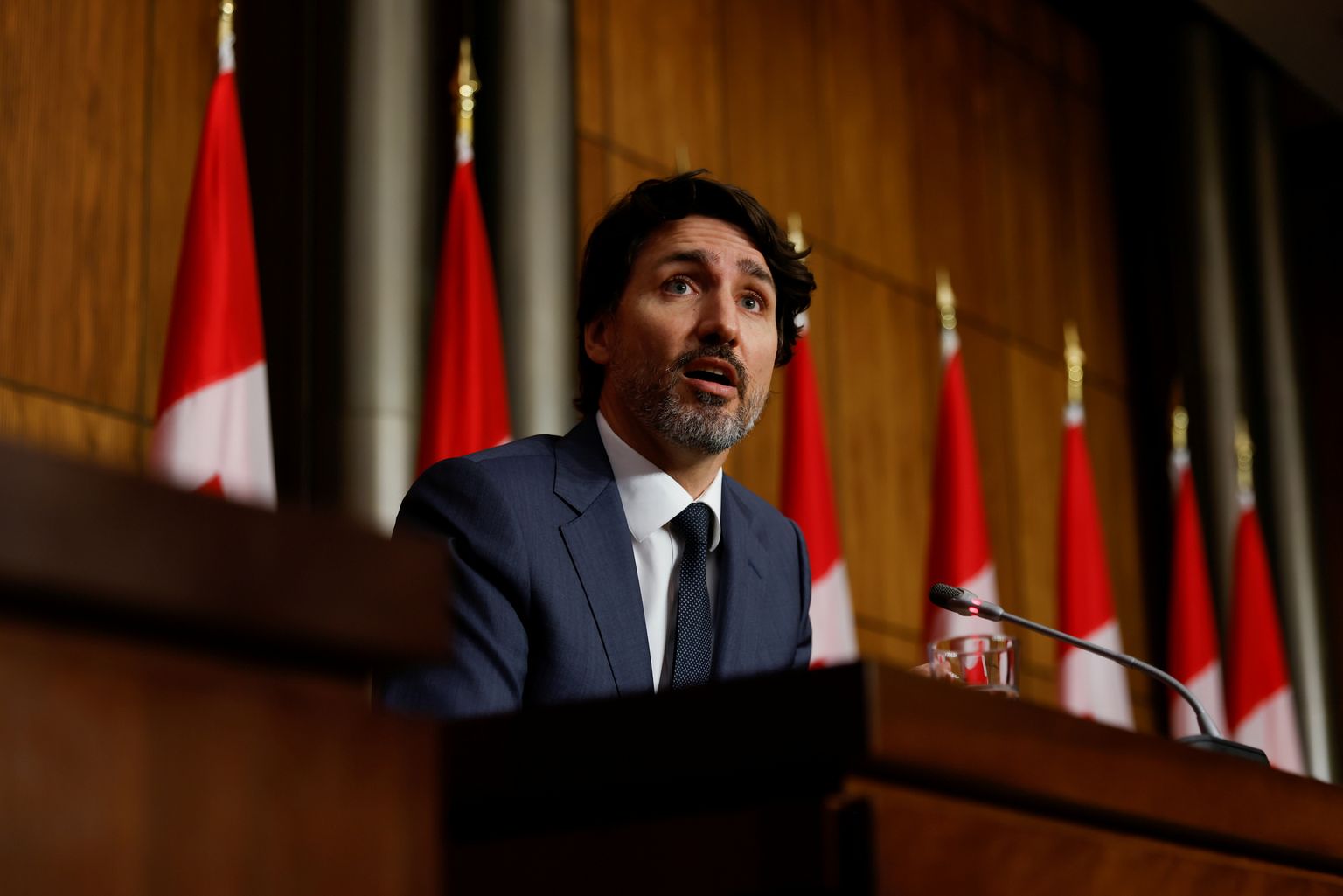 FILE PHOTO: Canada's Prime Minister Justin Trudeau attends a news conference, as efforts continue to help slow the spread of the coronavirus disease (COVID-19), in Ottawa, Ontario, Canada April 13, 2021. REUTERS/Blair Gable/File Photo