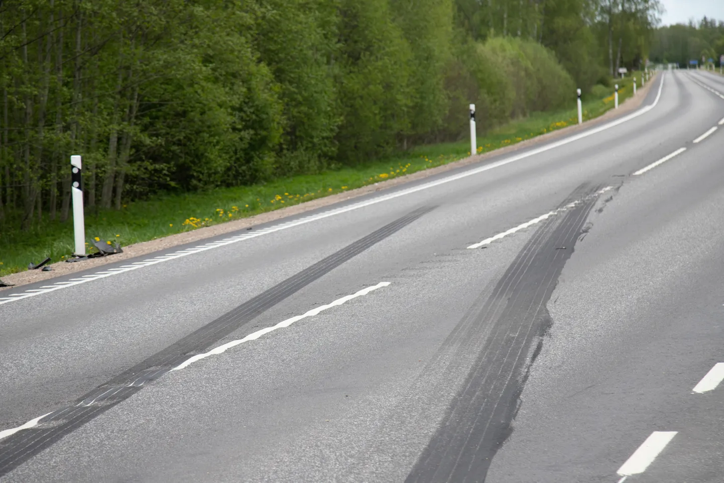 Pidurdusjälg maanteel. Foto ei ole tehtud Mustvee vallas.