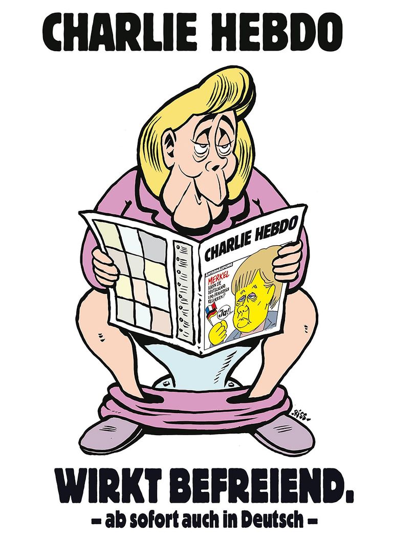 Saksakeelse Charlie Hebdo karikatuur Angela Merkelist