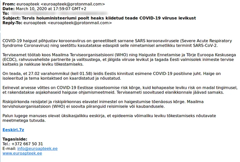 Kuvatõmmis kelmide saadetud kirja sisust.
