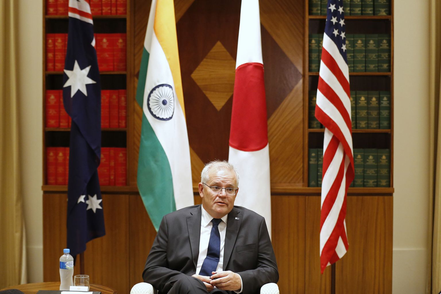 Austraalia peaminister Scott Morrison rääkimas Quadi liikmetega 11. veebruaril 2022.
