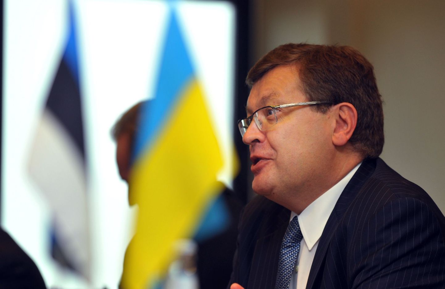 Eestis ametlikul visiidil viibiv Ukraina välisminister Kostyantyn Gryshchenko tänahommikusel pressikonverentsil.