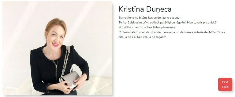 Kristīna Duņeca arī regulāri piedalās dezinformatora Jāņa Pļaviņa rīkotajā “pašizaugsmes” festivālā, kurā vada lekcijas vecākiem par it kā vakcīnu bīstamību. Foto: ekrānšāviņš no pasākuma mājas lapas