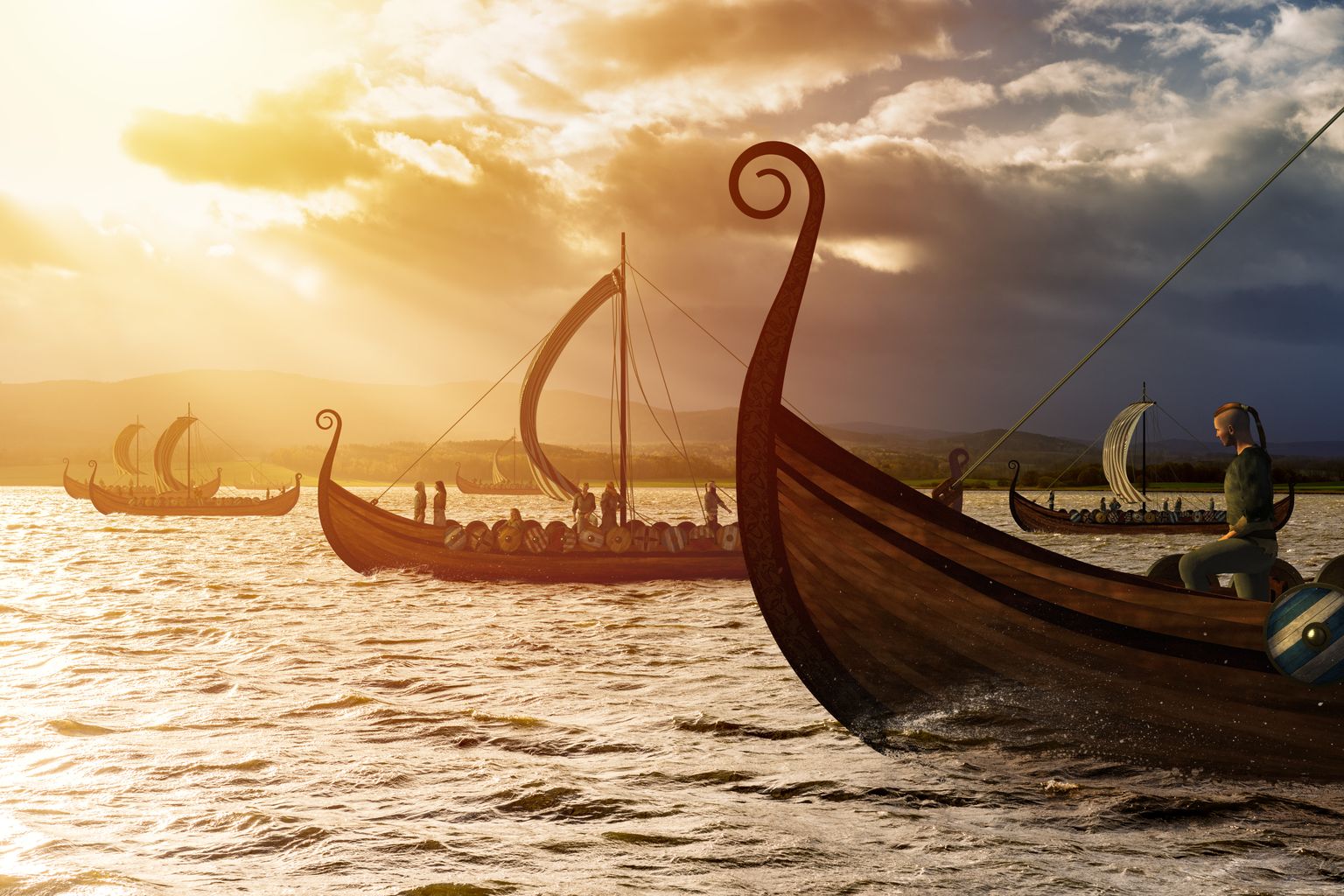 Viikingid laevadel. Pilt on illustreeriv