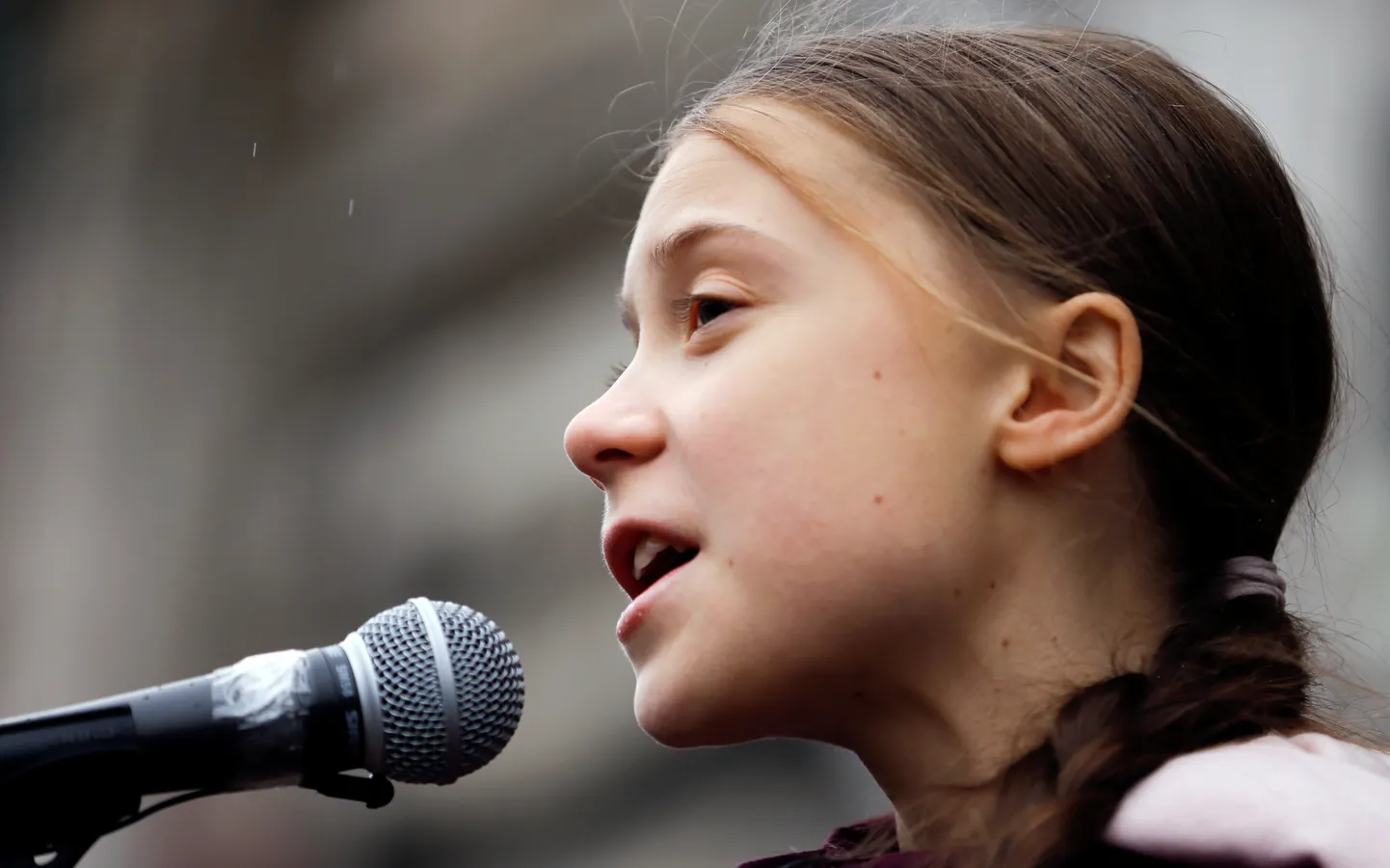 Greta Thunberg 17. jaanuaril 2020 Šveitsis Lausanne'is kliimastreigil kõne pidamas