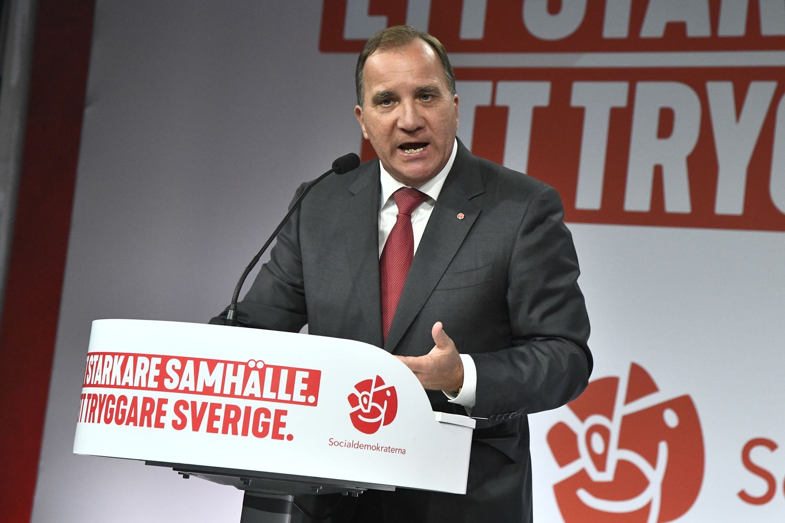 Rootsi peaminister ja sotsiaaldemokraatide juht Stefan Löfven partei valimispeol kaks nädalat tagasi.