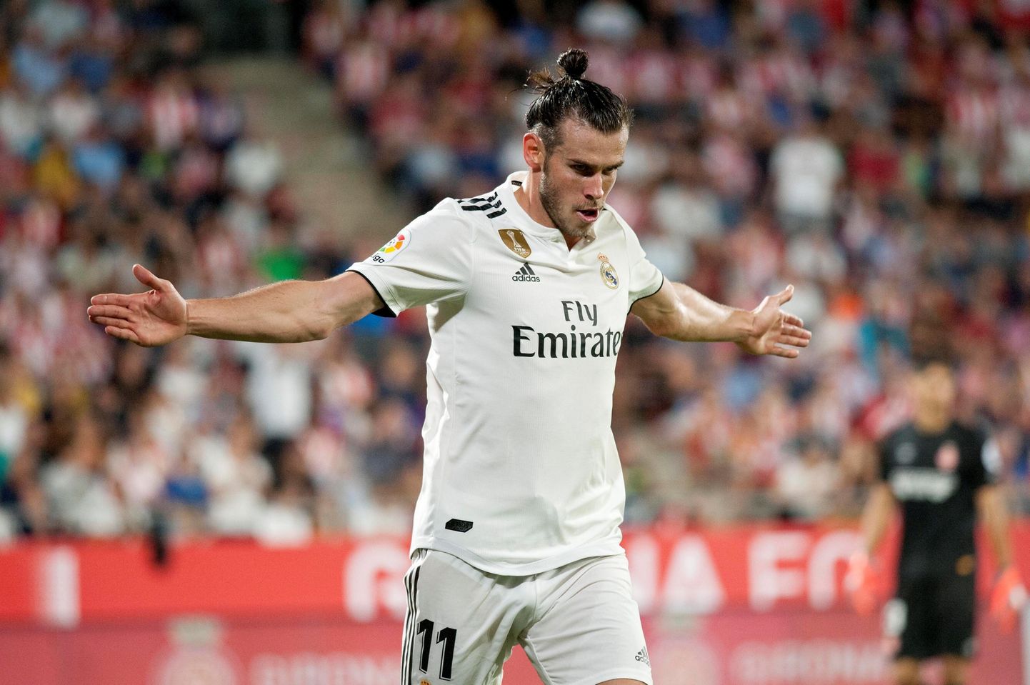 Real Madrid's forward Gareth Bale celebrates the third goal of his team against Girona during a game of LaLiga, in Girona, Spain, 26 August 2018.  EPA/ROBIN TOWNSEND