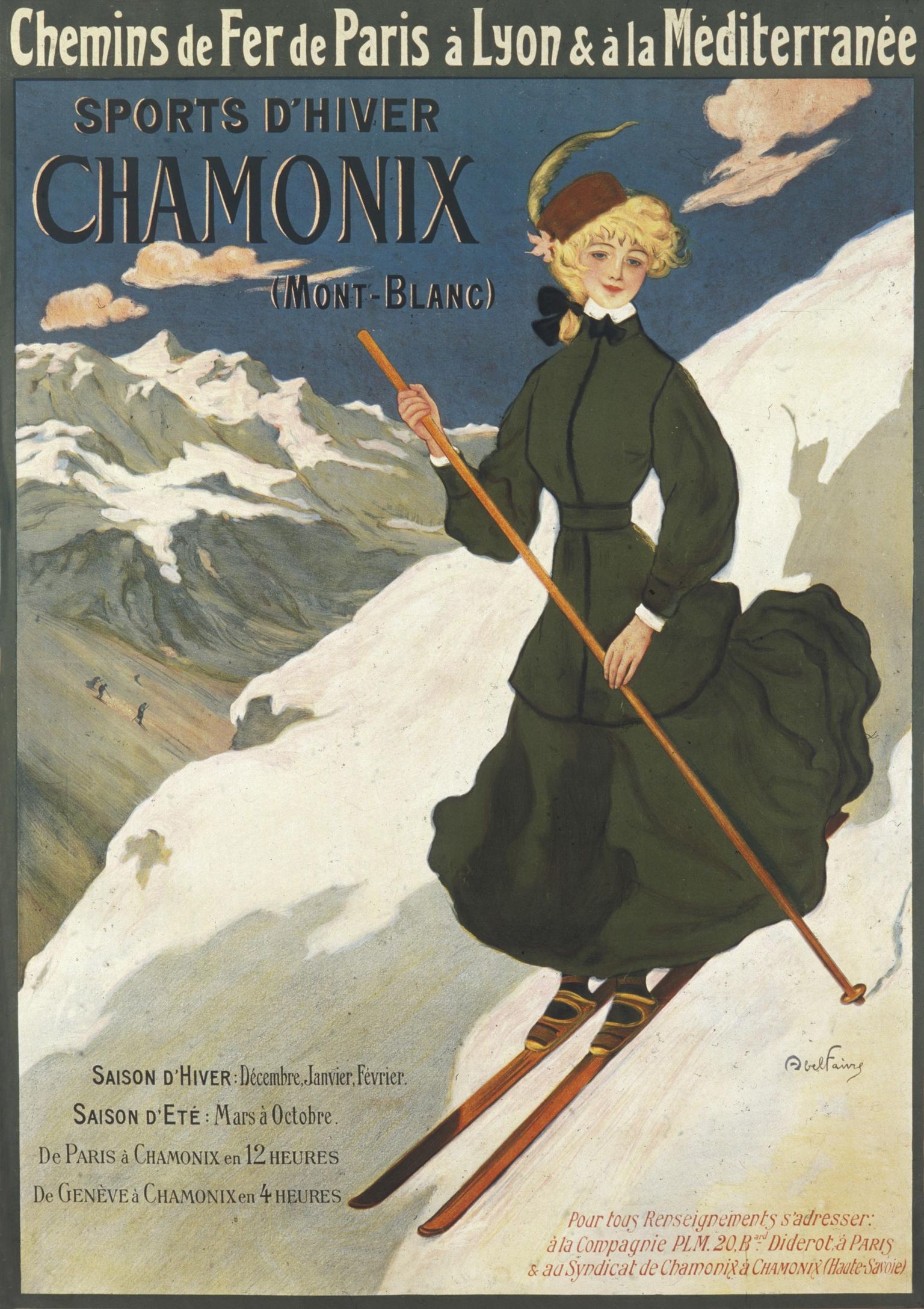 Chamonix talispordiposter algusaegadest. Mm, kui romantiline on mäest alla lasta! Igale daamile kohane.