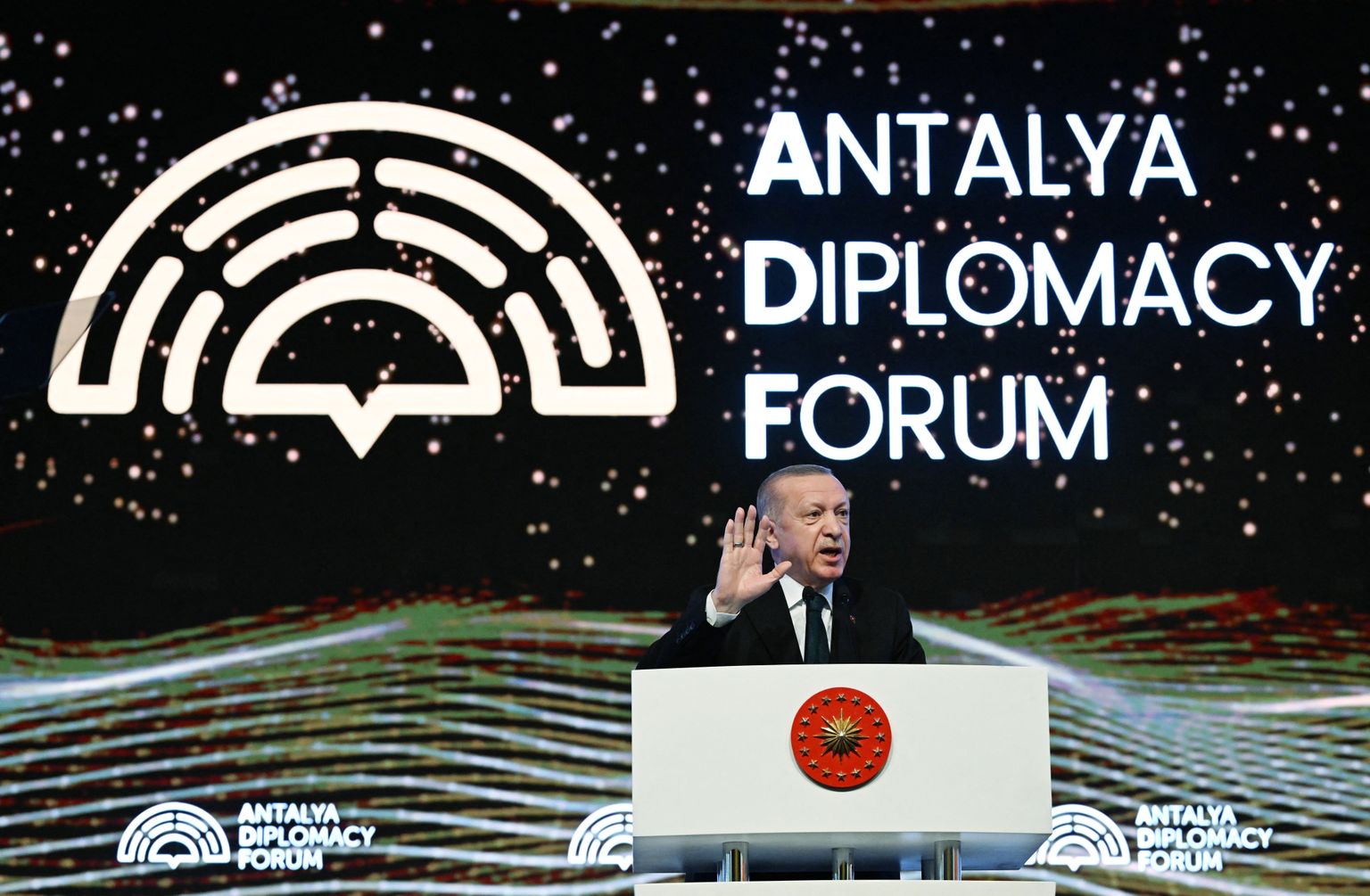 Türgi president Recep Tayyip Erdogan pidas avakõne Antalya diplomaatiafoorumil 11. märtsil.