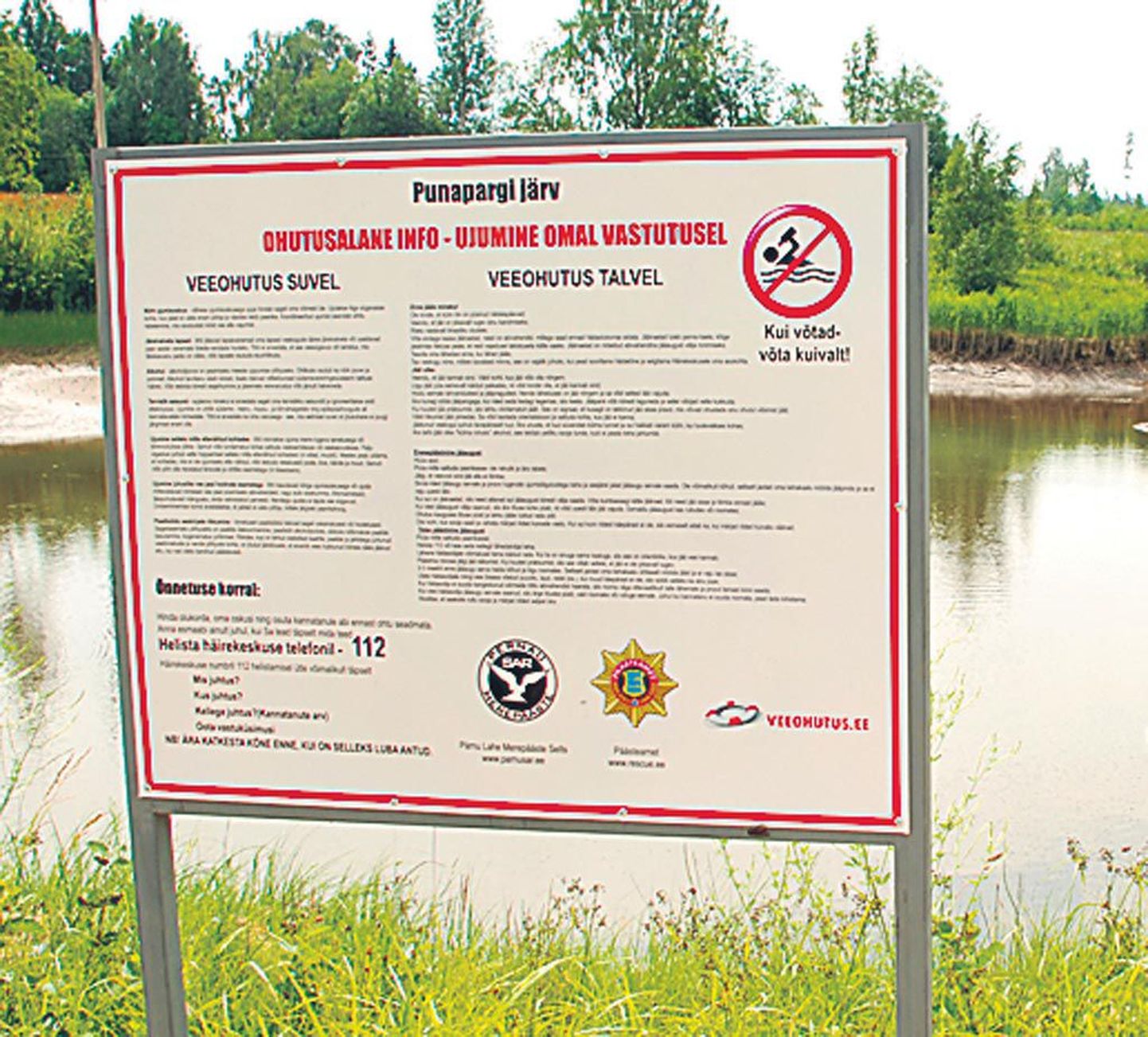 Pärnumaa valveta veekogud said hoiatussildid, millel hoiatatakse ujumisega seonduvate ohtude eest.