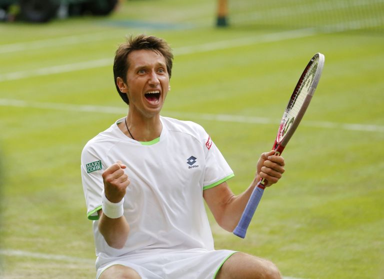Serhi Stahhovski juubeldamas 2013. aastal Wimbledonis pärast Roger Federeri alistamist.