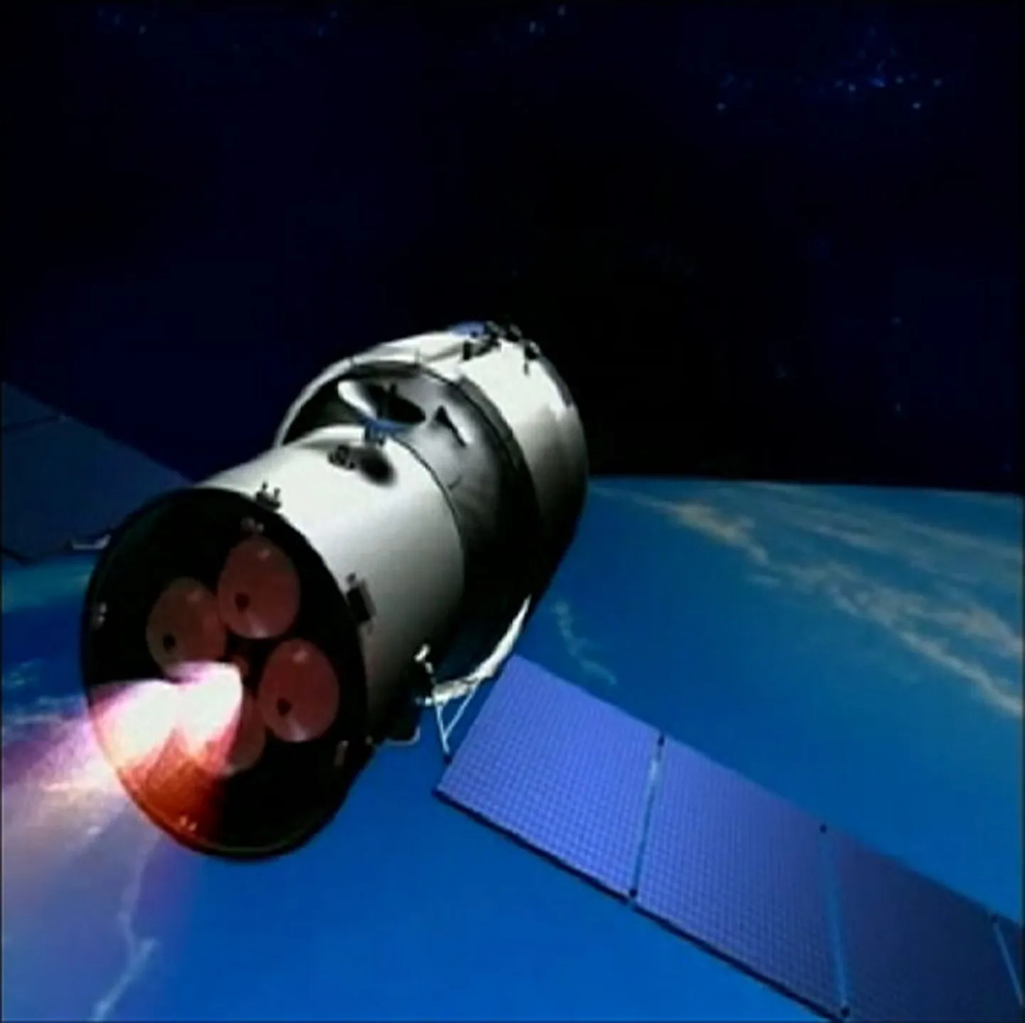 Hiina kosmoseagentuuri poolt Tiangong-1 eduka orbiidile lennutamise tähistamiseks avalikkusele saadetud pilt uurimislaborist.