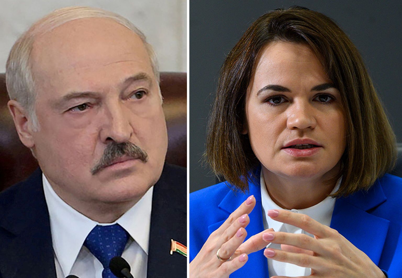 Baltkrievijas autoritārais līderis Aleksandrs Lukašenko, Baltkrievijas opozīcijas līdere Svetlana Tihanovska