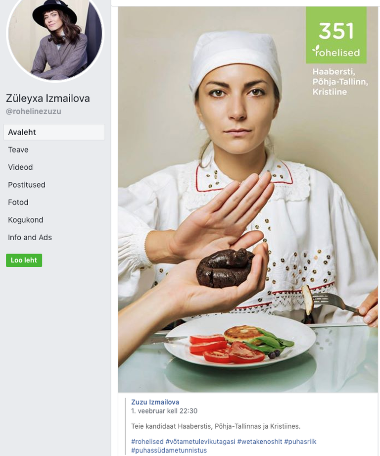 Roheliste juht Züleyxa Izmailova võitleb mitte verivorstide, vaid ekskrementide vastu toidulaual.