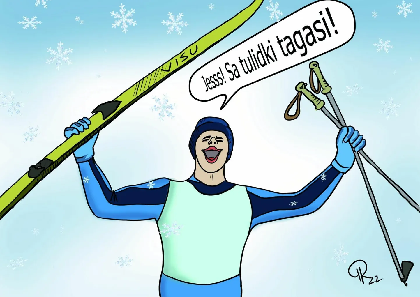 Karikatuur jätkuvast lumesajust.