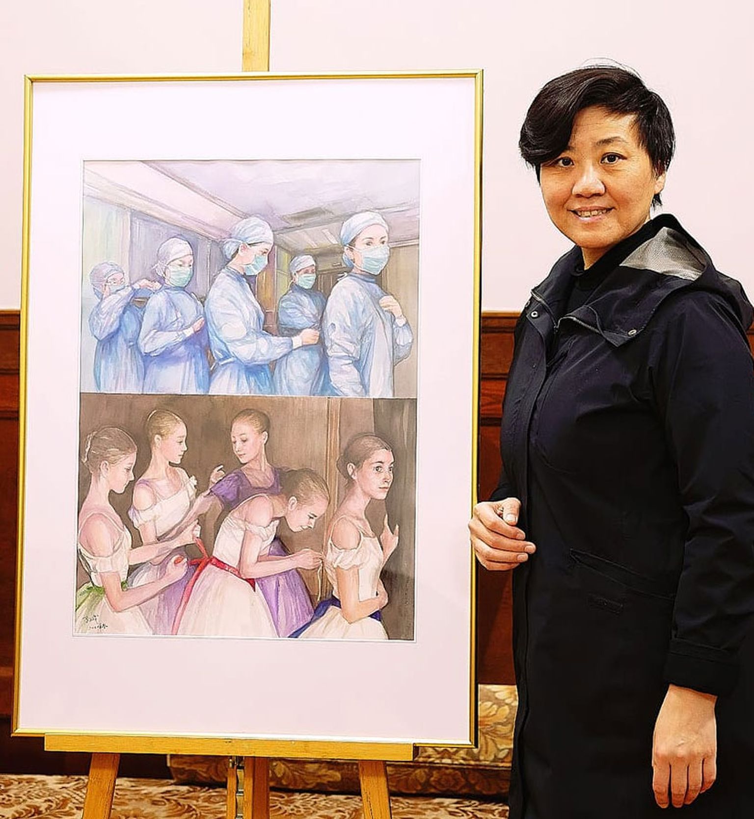 Hongge Zhang (Mary) "Eņģeļi", 2020., akvarelis, rāmja izmērs 100 x 70 cm