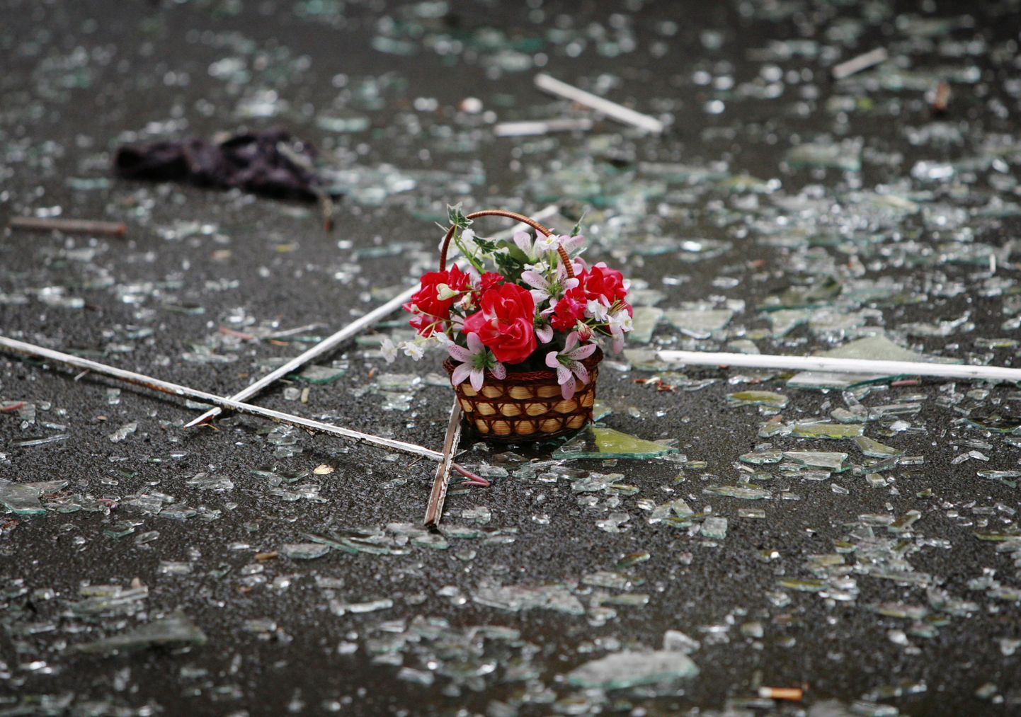 Цветы на месте трагедии во Владикавказе.