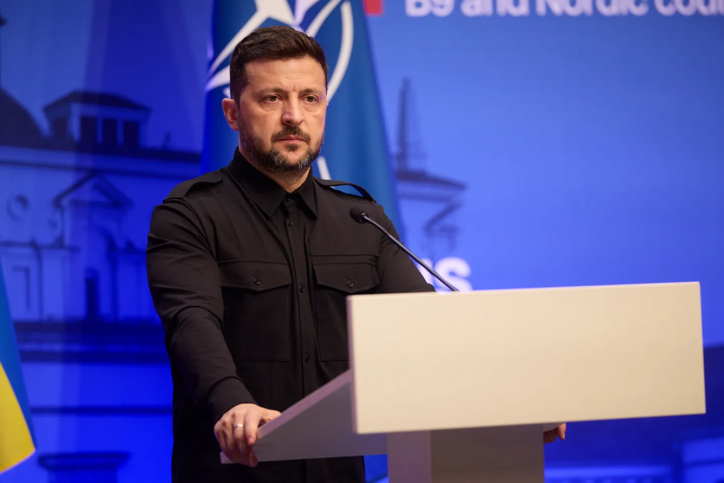 Ukraina president Volodõmõr Zelenskõi Leedus korraldatud pressikonverentsil.