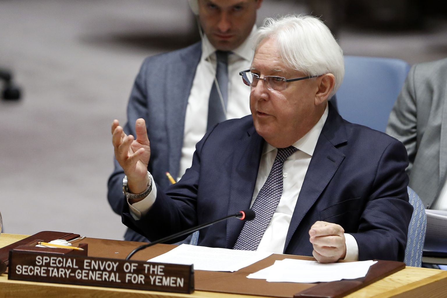 ÜRO erisaadik Martin Griffiths annab Julgeolekunõukogule ülevaadet olukorrast Jeemenis.