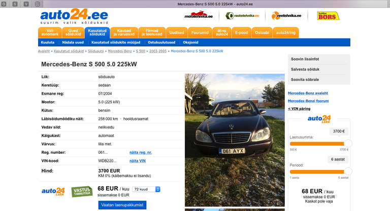 Kuvatõmmis auto24.ee lehelt: Kristiina Ojuland müüs Mercedese maha.