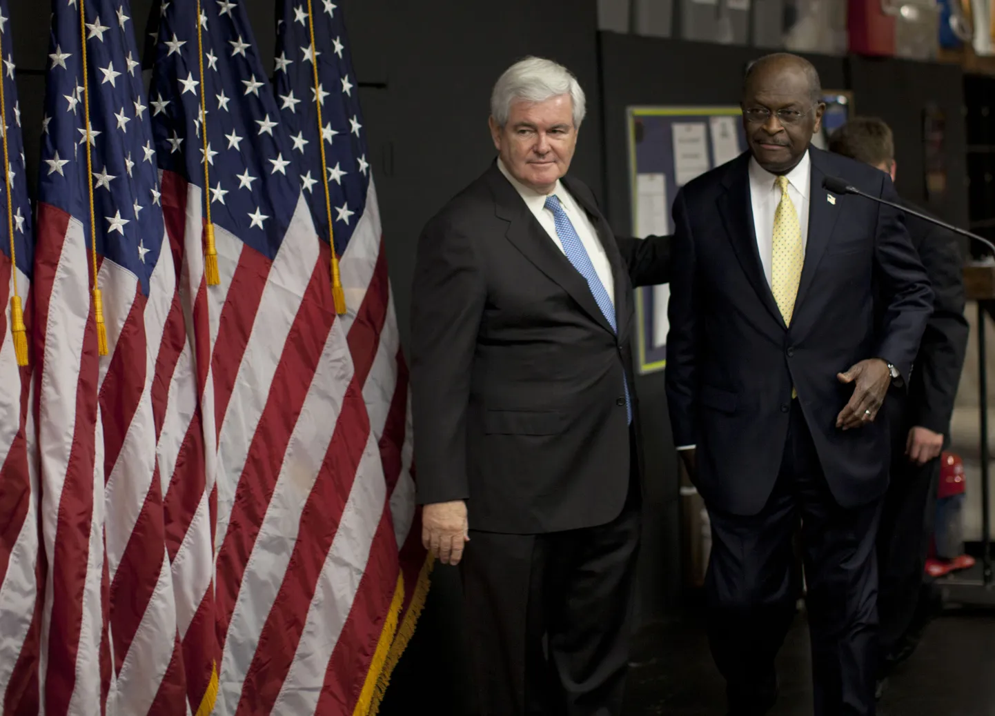 Newt Gingrich ja teda toetav endine rivaal Herman Cain laupäeval Georgias antud pressikonverentsil.