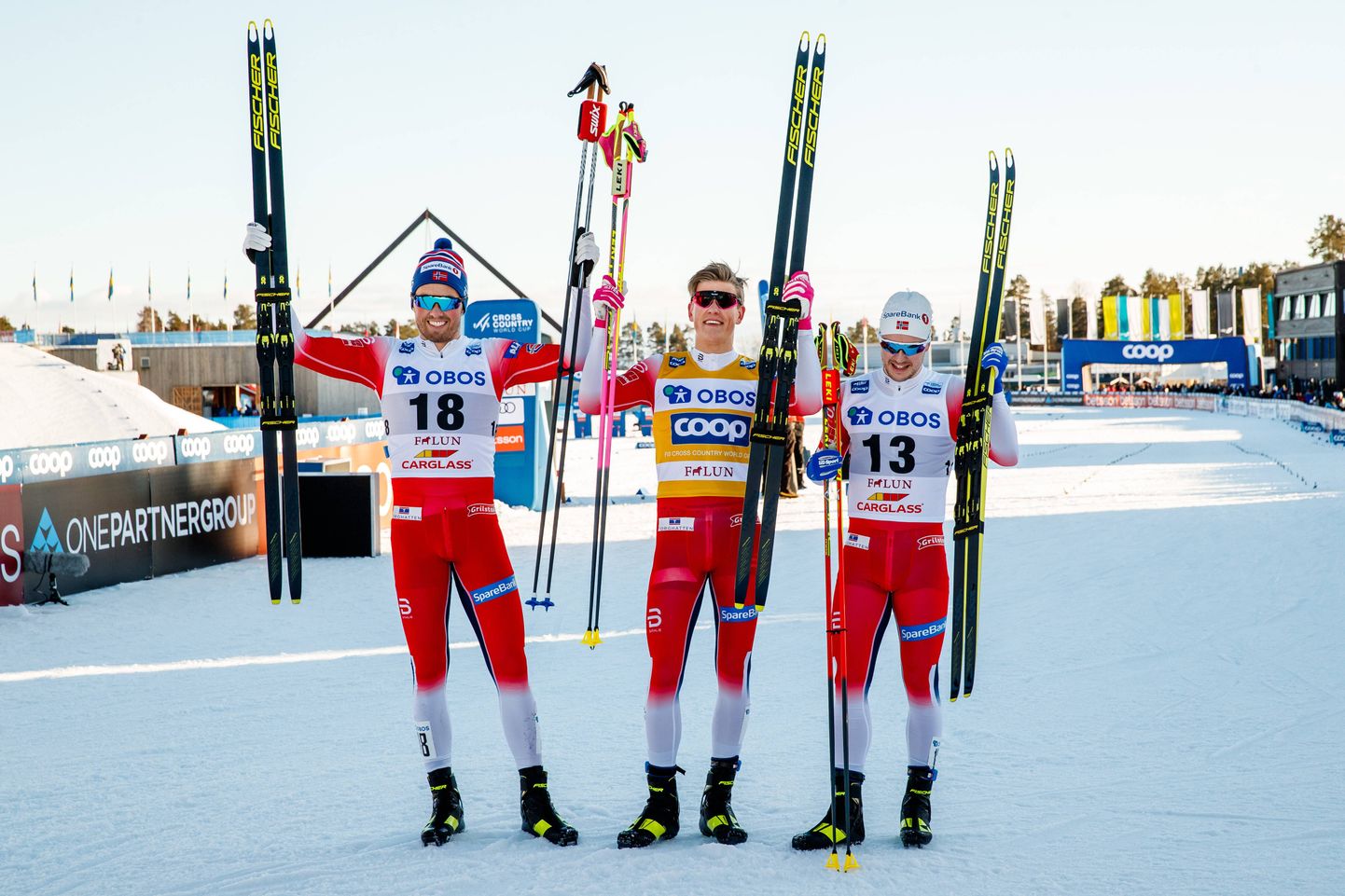Norra pidu 2019. aasta Falunis: Sindre Bjornestad Skar, Emil Iversen ja Johannes Hösflot Kläbo.