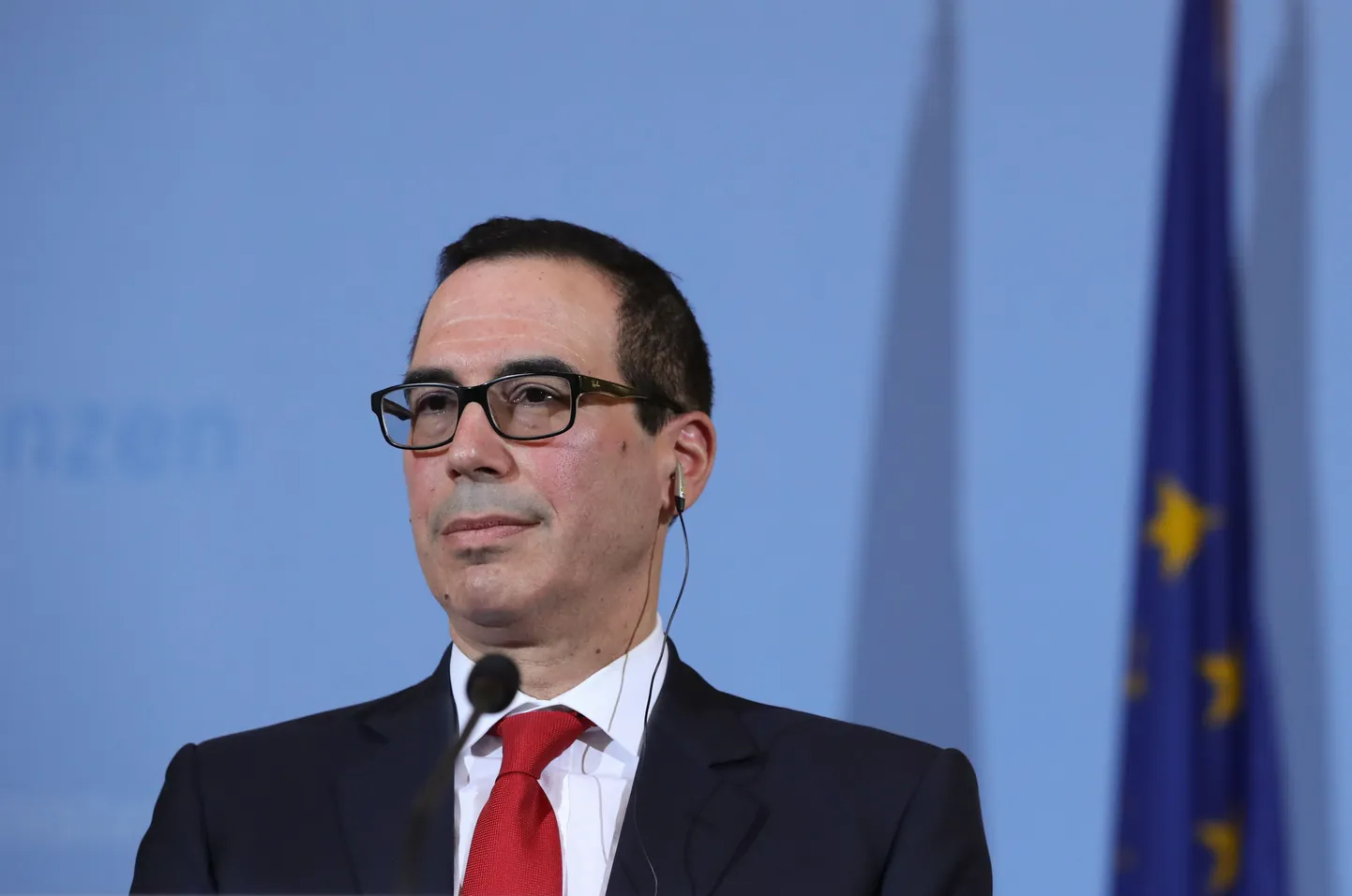 USA rahandusminister Steve Mnuchin Berliinis ühisel pressikonverentsil Saksa rahandusministri Wolfgang Schäuble´iga.
