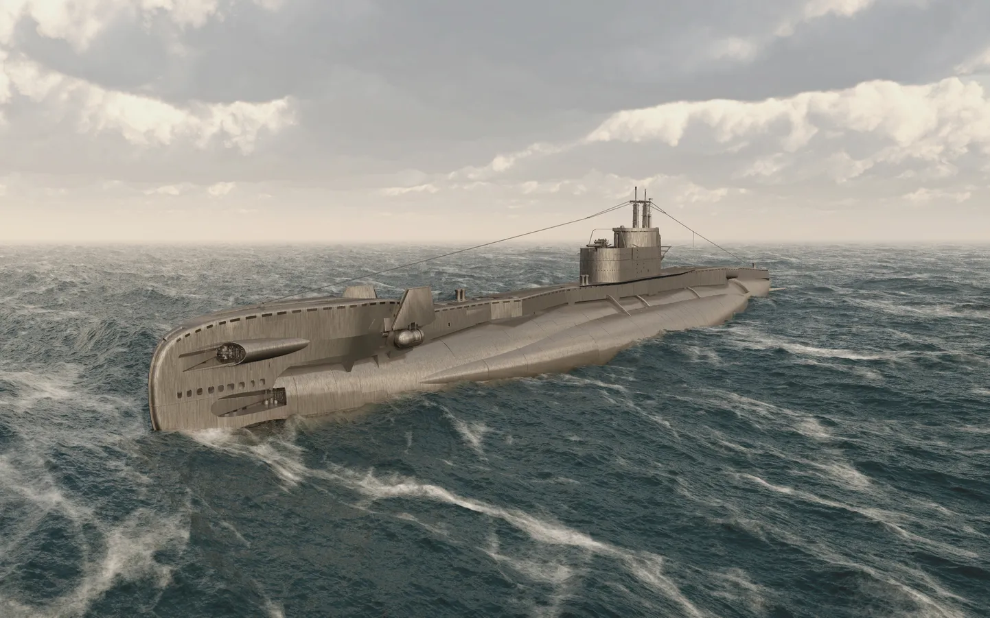 Arvutijoonistus Briti teise maailmasõja aegsest allveelaevast.