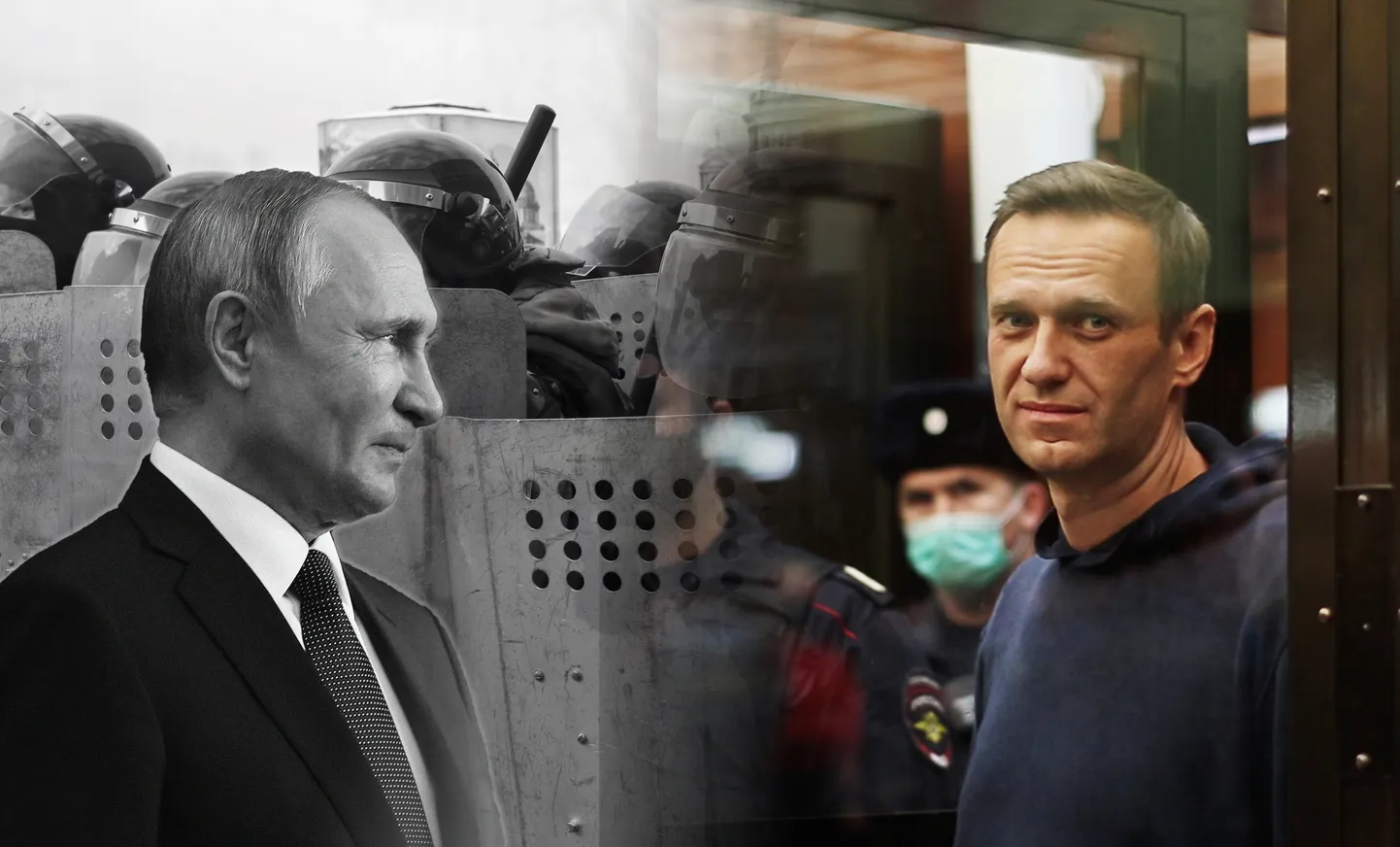 (no kreisās) Krievijas prezidents Vladimirs Putins, opozīcijas līderis Aleksejs Navaļnijs.