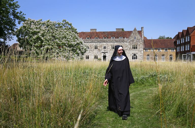 Mary David kloostri aias jalutamas. Samale maatükile peaksid kerkima uuselamud.