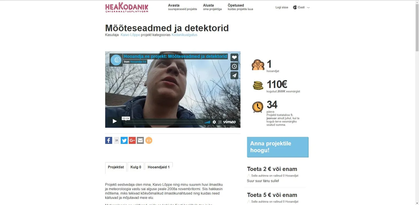 Nüüdseks on algatus ühisrahastusplatvormist Hooandja kustutatud. See kogus 170 eurot, mis Hooandja reeglite järgi kantakse toetajatele tagasi.
