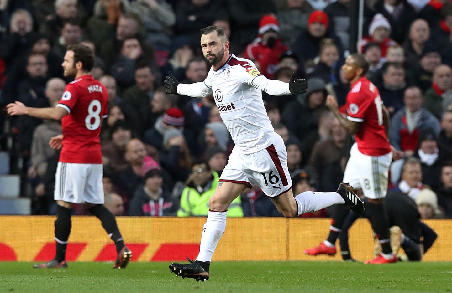 Burnley's Steven Defour celebrates scoring his side's second goal during the Premier League match at Old Trafford, Manchester.
