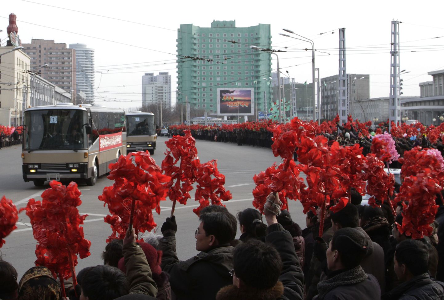 Tuumateadlaste vastuvõtt Põhja-Korea pealinnas Pyongyangis täna.