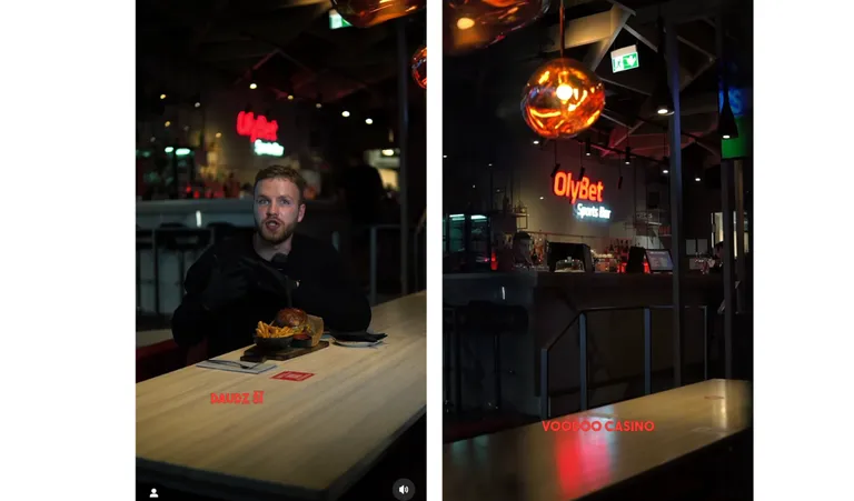 Influenceris Armis jeb īstajā vārdā Armands Jaunzems arī reklamē OlyBet sporta bāru, kur varot gan labi paēst, gan izklaidēties. Viņa 20 tūkstošiem sekotāju redzami vairāki ieraksti ar šī uzņēmuma reklāmu. Uz Re:Baltica jautājumiem Jaunzems piekrita atbildēt rakstiski, bet, tos saņēmis, pazuda.