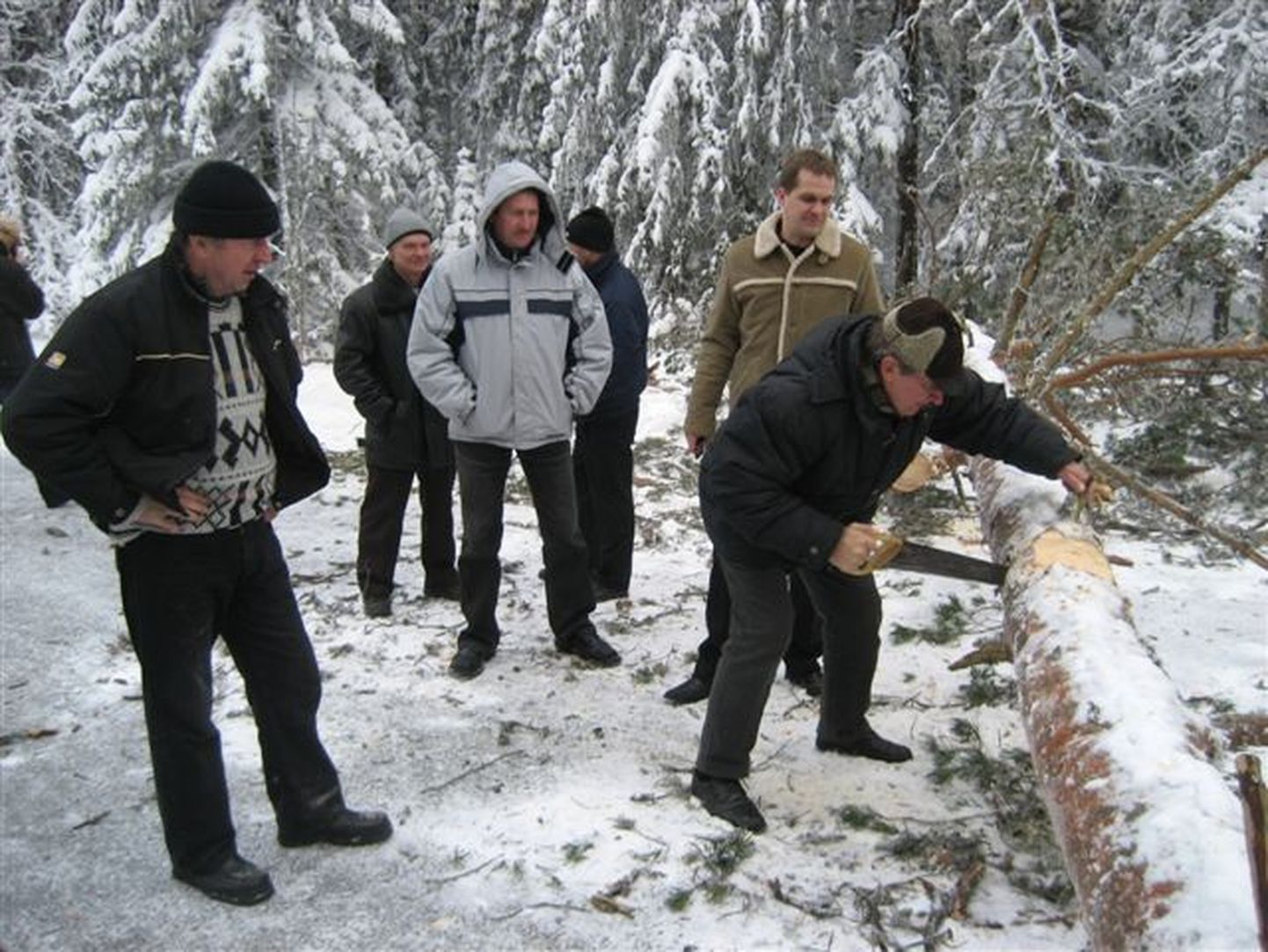 Agaraim saagija oli tallinlane Jevgeni Skvortsov (vasakul) ning alla ei jäänud ka puuskulptuuride meister Heiki Kongi (saeb).