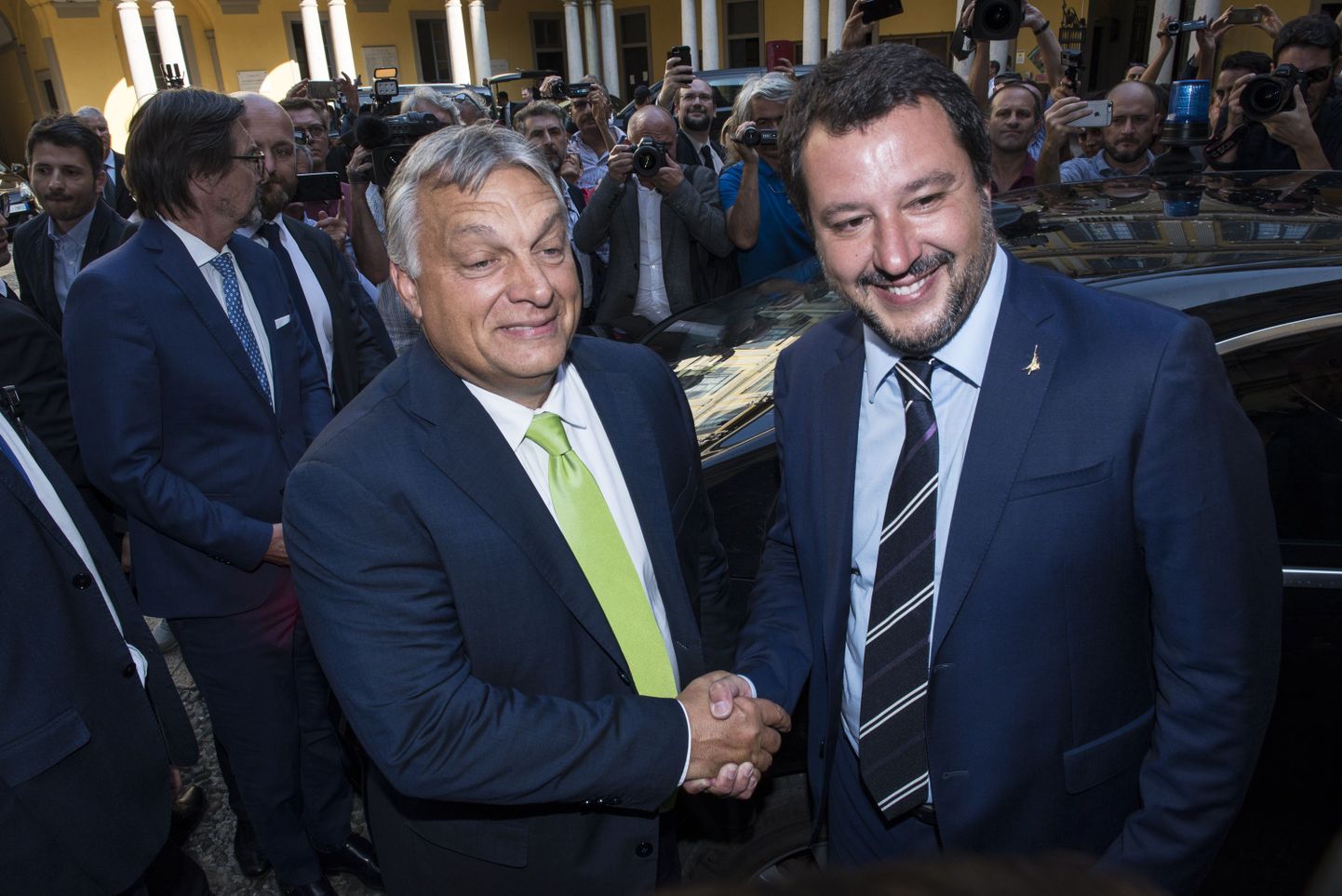 Ungari peaminister Viktor Orbán  (vasakul) ja Itaalia asepeaminister ja siseminister Matteo Salvini. Edward Lucase sõnul esindavad mõlemad Kremli-meelseid.