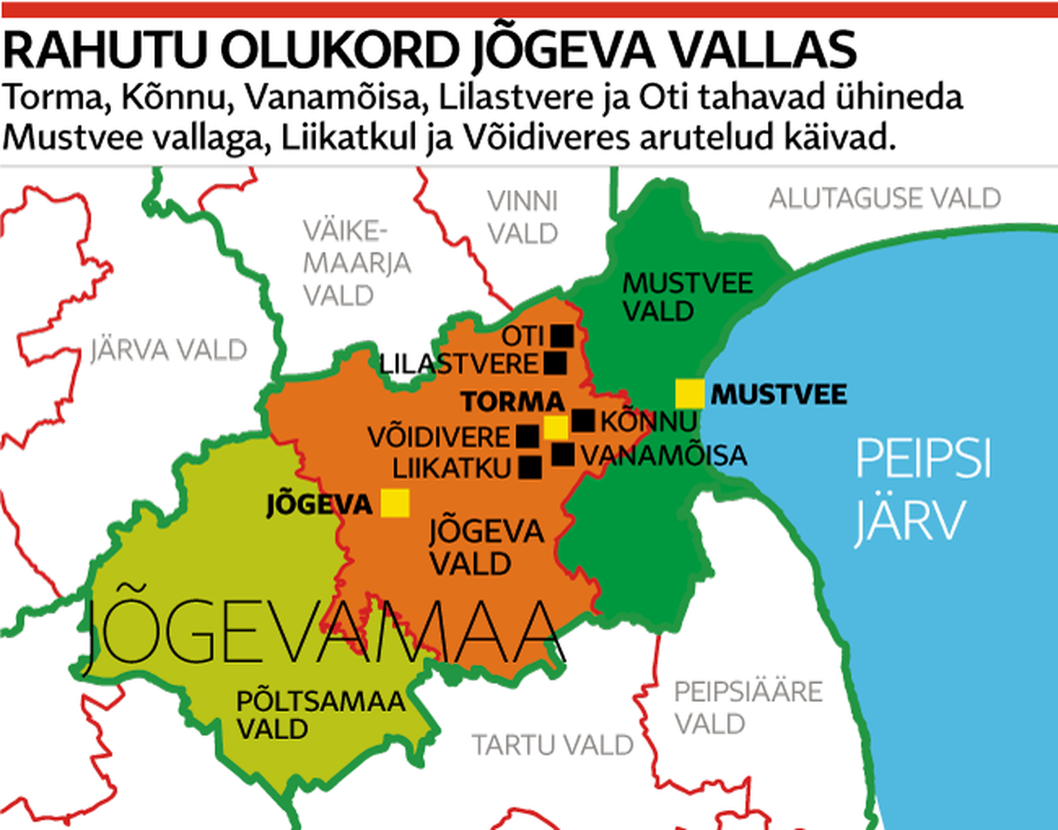 Torma, Kõnnu, Vanamõisa, Lilastvere ja Oti tahavad ühineda Mustvee vallaga, Liikatkul ja Võidiveres arutelud käivad.