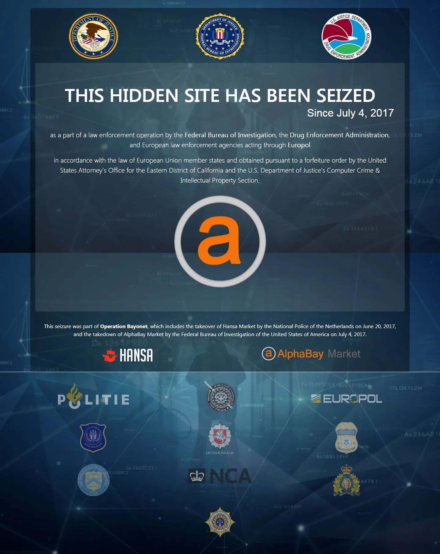 AlphaBay pärast sulgemist.