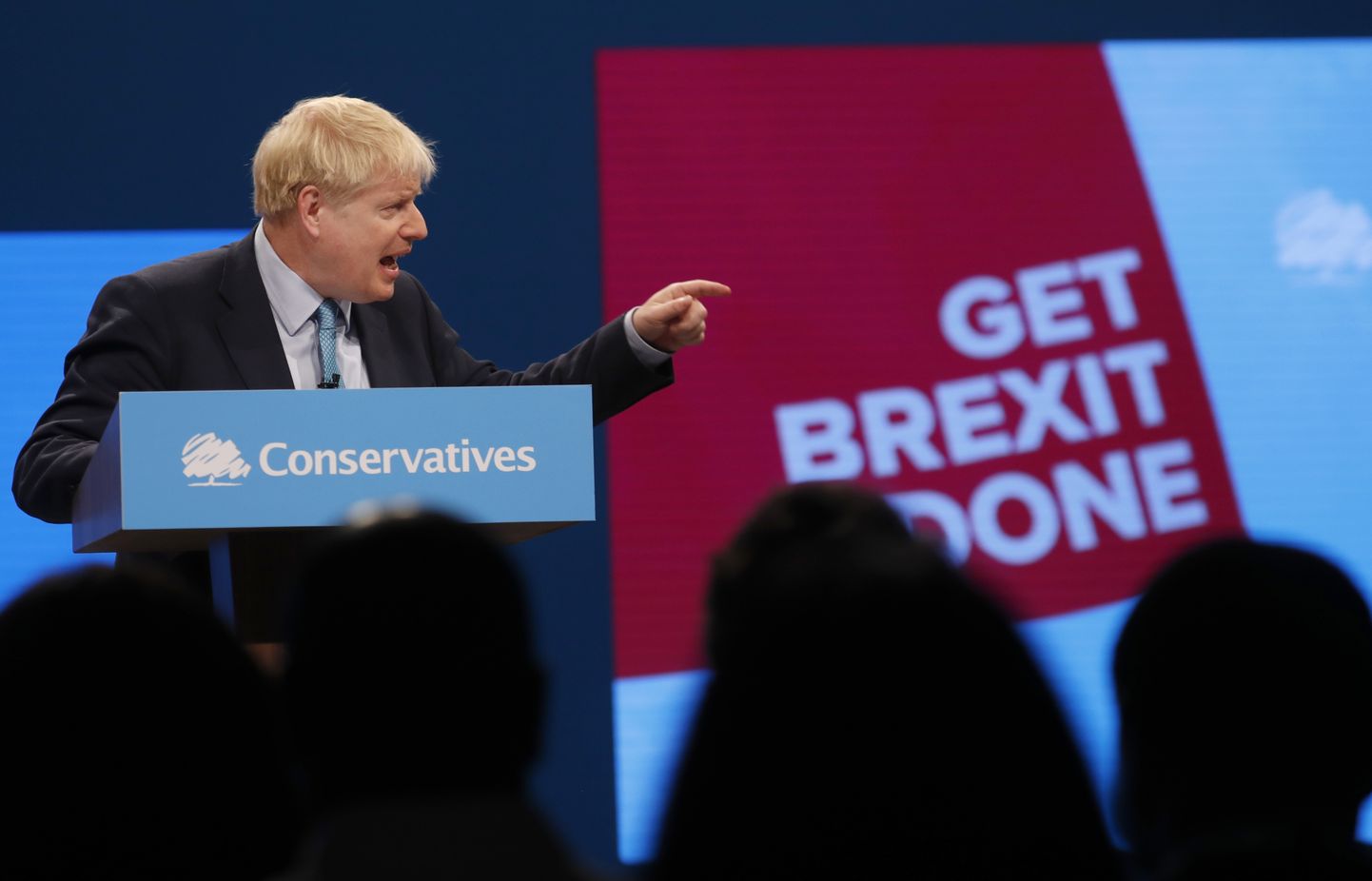 Suurbritannia peaminister Boris Johnson pidamas kõnet konservatiivse partei iga-aastasel konverentsil.