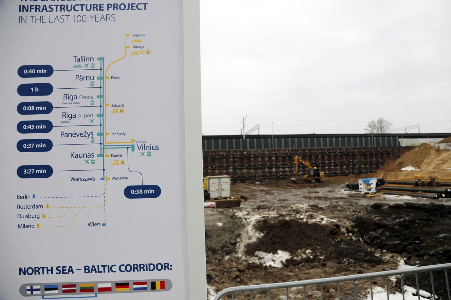 Rail Balticu ehitusplats Riia raudteejaama ees.