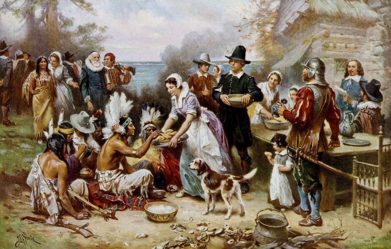 Maal, millel kujutatakse puritaanide esimest Tänupüha Põhja-Ameerikas Plymouthis