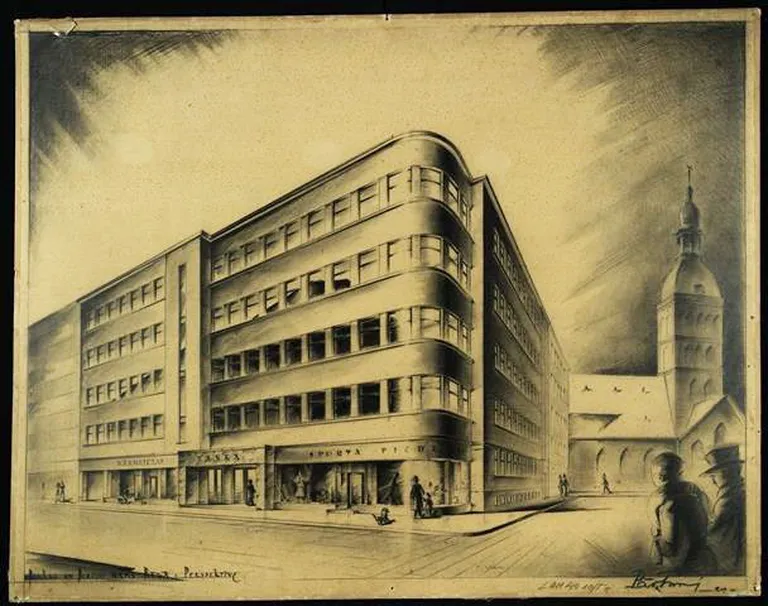 Pāvils Tums (1904–1989). Bankas un biroju nams Rīgā. 1939