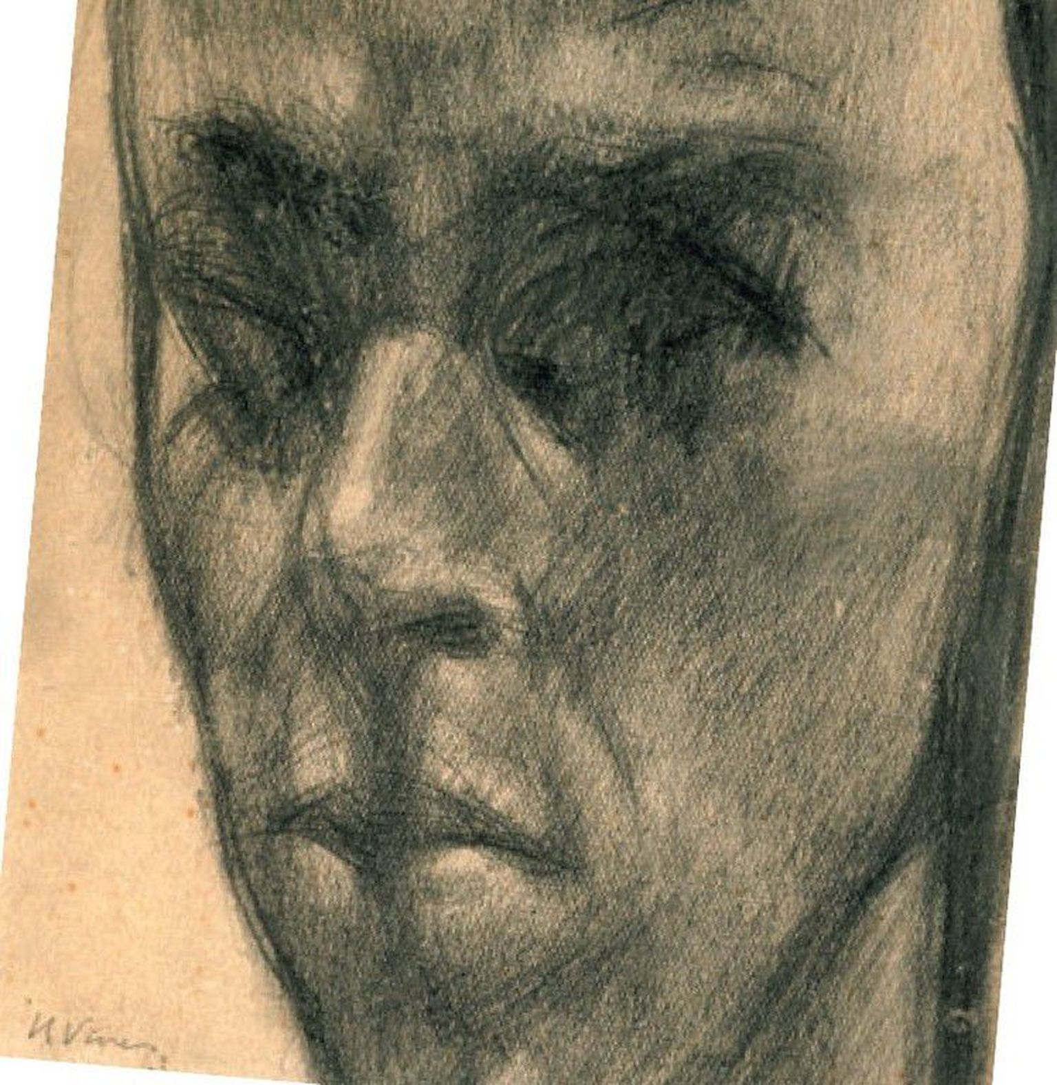 Heldur Viires «Autoportree
kaevanduse elektrimõõdiku
klaasilt». Pliiats, paber, 1954.