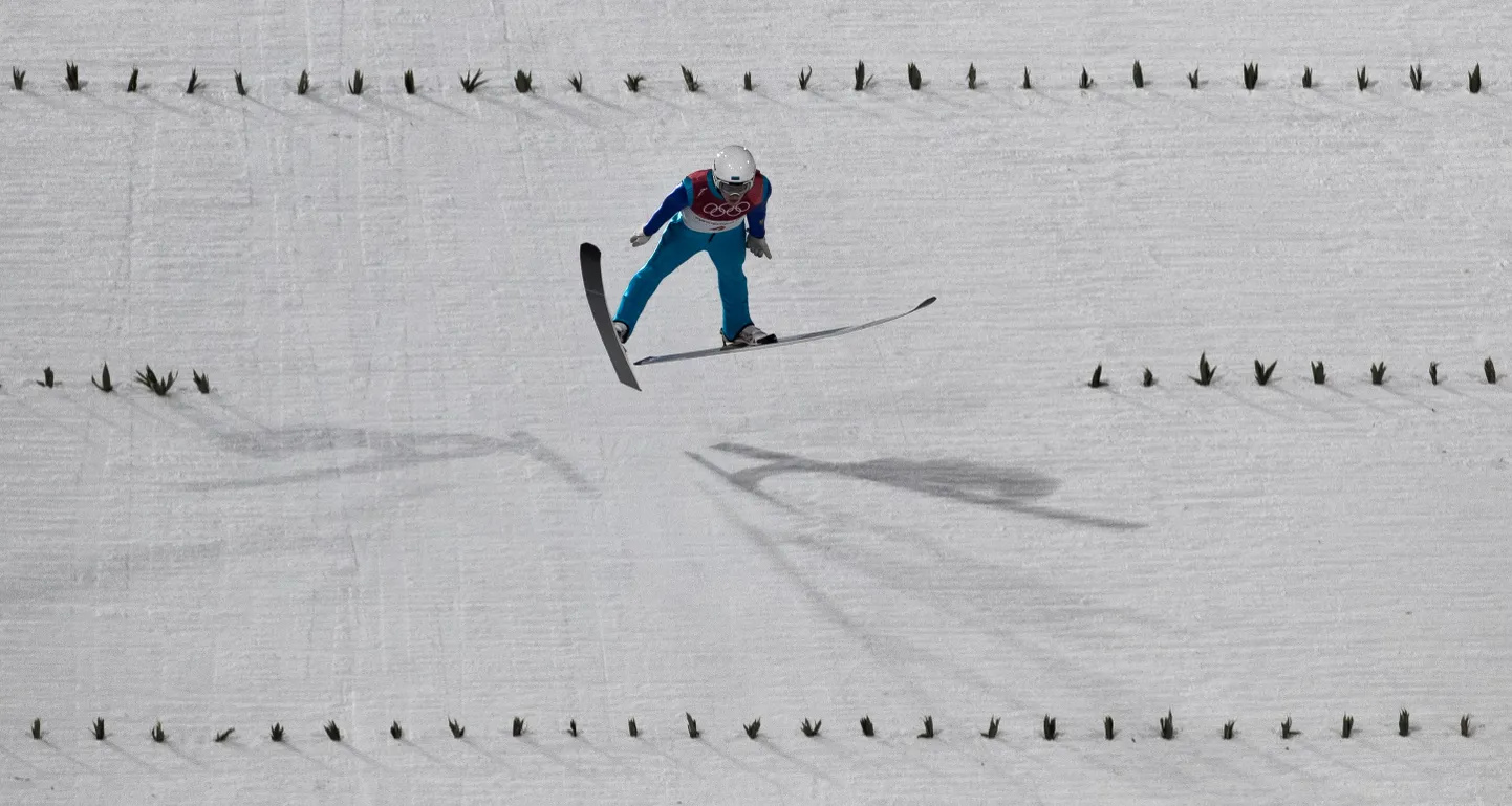Martti Nõmme Pyeongchangi olümpia normaalmäe lõppvõistlusel.